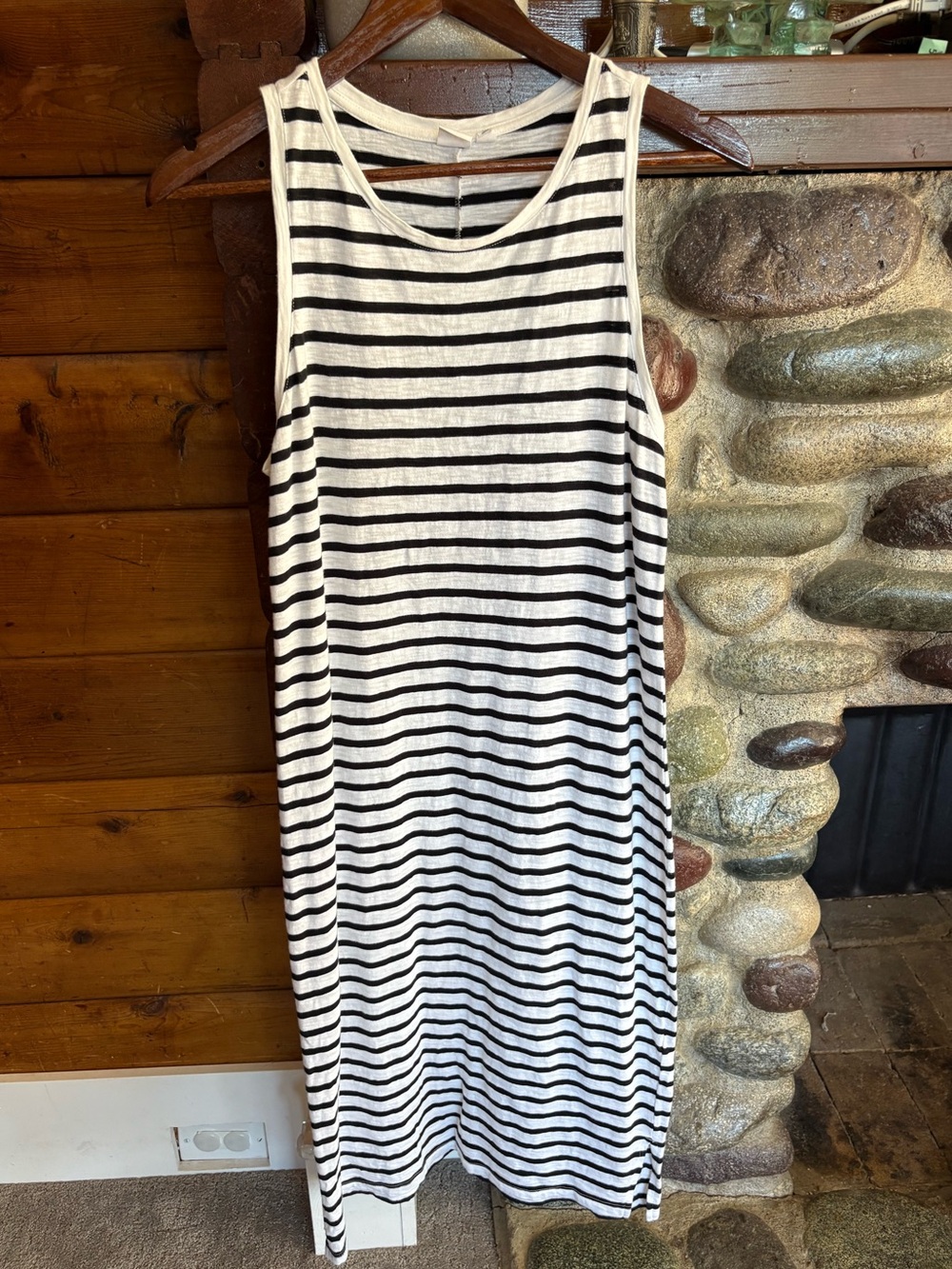 Gap Black & White Stripe Tank Midi Dress Size M Side Slits